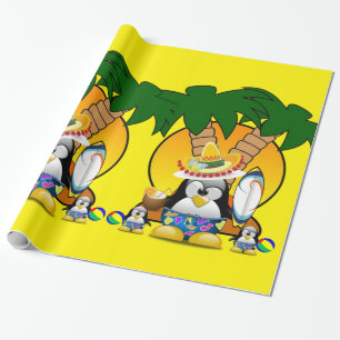 Glanzend Inpakpapier, Surfer Pinguïn Strand Cadeaupapier