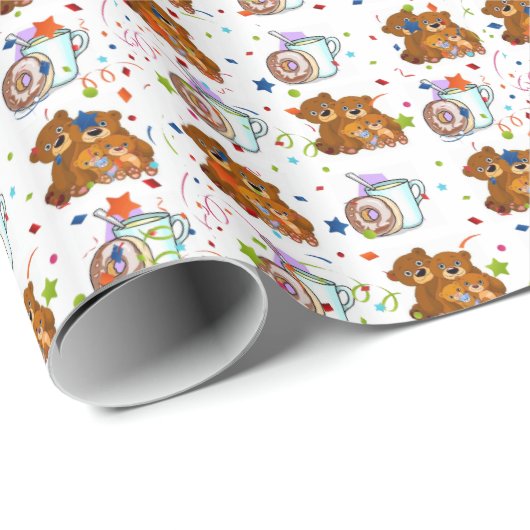 Glanzend inpakpapier teddybeer (Rol Hoek)