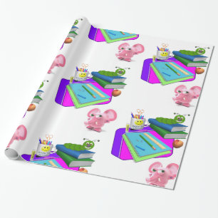Glanzend Inpakpapier, Terug naar School Roze Varke Cadeaupapier