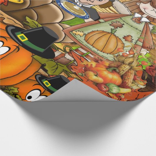 Glanzend inpakpapier, Thanksgiving Turkije Cadeaupapier (Hoek)