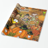 Glanzend inpakpapier, Thanksgiving Turkije Cadeaupapier (Uitgerold)