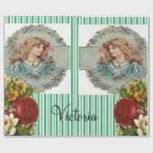 Glanzend Inpakpapier Victoriaanse Groene Streep (Vlak)