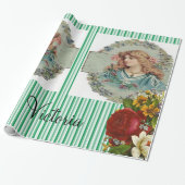 Glanzend Inpakpapier Victoriaanse Groene Streep (Uitgerold)