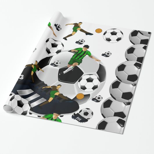 Glanzend Inpakpapier Voetbal (Uitgerold)