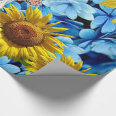 Glanzend inpakpapier, Zonnebloem Blauw Bloemen Cadeaupapier (Hoek)