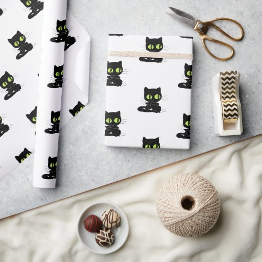 Glanzend Inpakpapier Zwarte Kat Groene Ogen (Crafts)