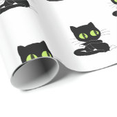 Glanzend Inpakpapier Zwarte Kat Groene Ogen (Rol Hoek)