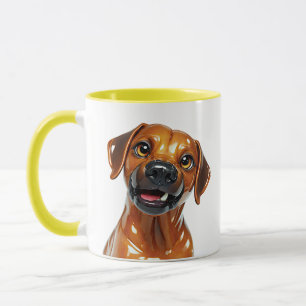 Glanzend Keramisch Hond Portret Warm Bruine Puppy Mok