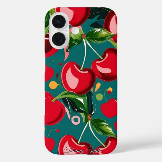 Glanzend kersen- en bloemenpatroon Case-Mate iPhone case (Achterkant)