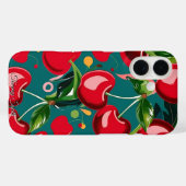 Glanzend kersen- en bloemenpatroon Case-Mate iPhone case (Achterkant (horizontaal))