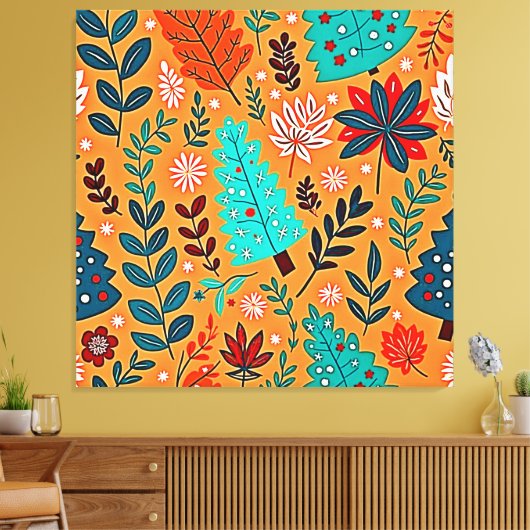 Glanzend Kerstpatroonontwerp Canvas Afdruk (Insitu (Woonkamer))