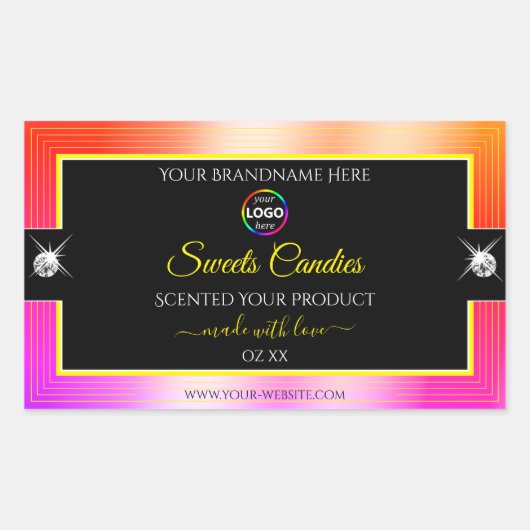 Glanzend Kleurrijk Regenboog Zwart Logo Productlab Rechthoekige Sticker (Voorkant)