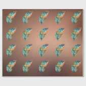 Glanzend koperkleurig papier Oranje groene veren (Vlak)