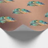 Glanzend koperkleurig papier Oranje groene veren (Hoek)