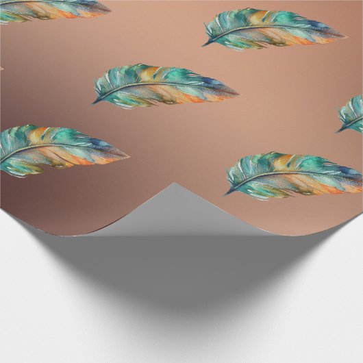 Glanzend koperkleurig papier Oranje groene veren (Hoek)