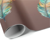 Glanzend koperkleurig papier Oranje groene veren (Rol Hoek)