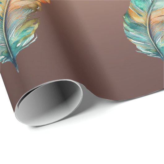 Glanzend koperkleurig papier Oranje groene veren (Rol Hoek)