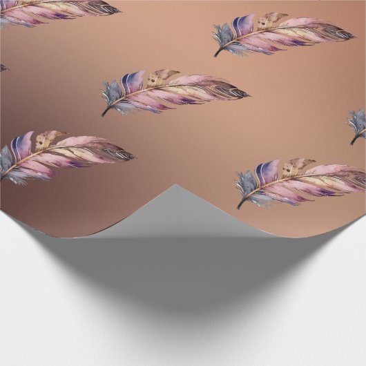 Glanzend Koperkleurig Papier Roze en Blauwe Veren (Hoek)