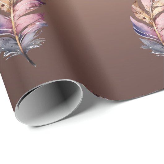 Glanzend Koperkleurig Papier Roze en Blauwe Veren (Rol Hoek)