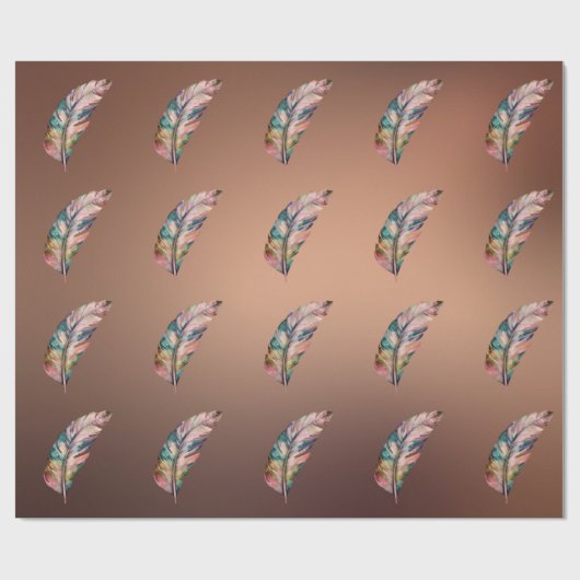 Glanzend Koperkleurig Papier Roze en Groene Veren (Vlak)