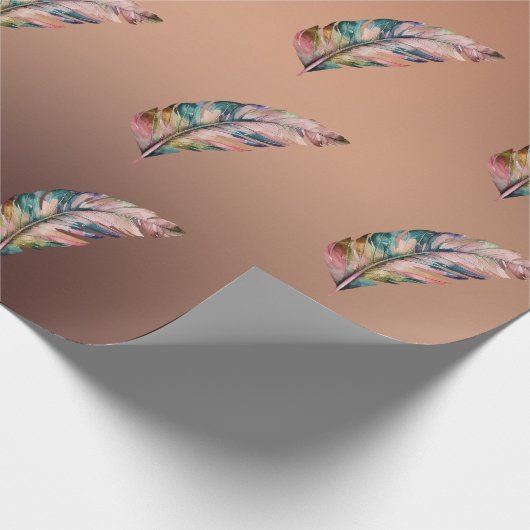 Glanzend Koperkleurig Papier Roze en Groene Veren (Hoek)