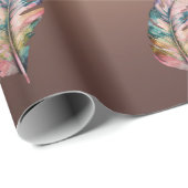 Glanzend Koperkleurig Papier Roze en Groene Veren (Rol Hoek)