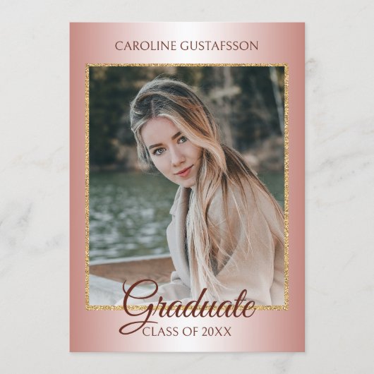 Glanzend koraal Blush roze goudvormig Afstuderen Aankondiging (Voorkant)