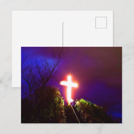 Glanzend kruis bij nacht Gods loven Briefkaart (Voorkant / Achterkant)