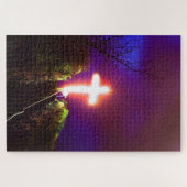 Glanzend kruis bij nacht Gods loven Legpuzzel (Horizontaal)