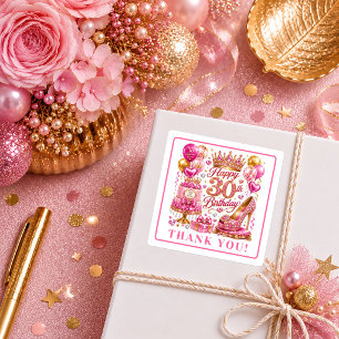 Glanzend Magenta Goud Glitter 30e Verjaardag Stick Vierkante Sticker
