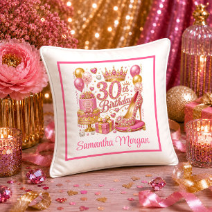 Glanzend Magenta Roze Glitter 30e Verjaardag Kusse Kussen