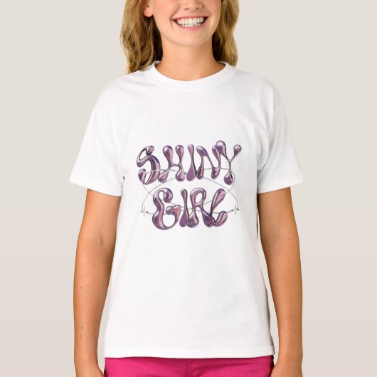 Glanzend Meisje Chrome Typografie T-Shirt (Voorkant)