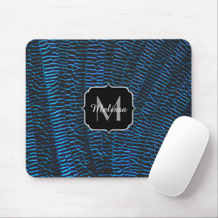 Glanzend metaalachtig levendig blauw abstract mono muismat
