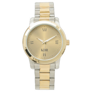 Glanzend Metallic Goud   Romeinse cijfers   Monogr Horloge