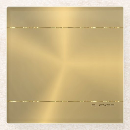 Glanzend metallic goud textuur achtergrond monogra glazen onderzetter (Voorkant)