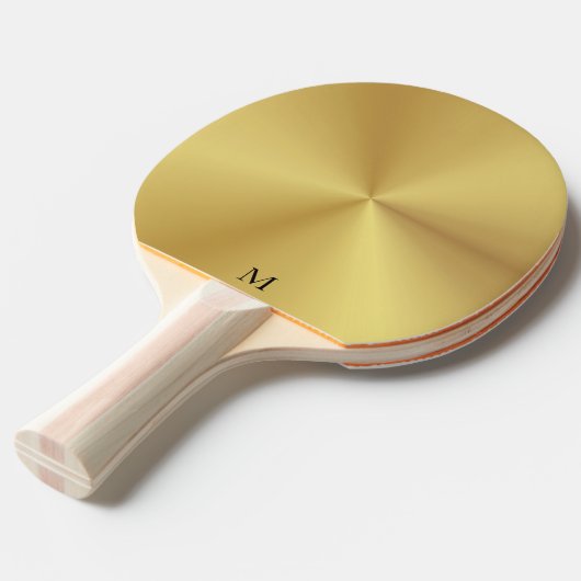 Glanzend Metallic Goud Textuur Monogram Tafeltennisbatje (Voorkant Gekanteld)