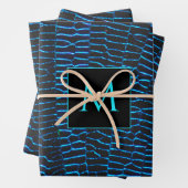 Glanzend metallic levendig blauw abstract Monogram Inpakpapier Vel (In situ)