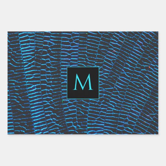 Glanzend metallic levendig blauw abstract Monogram Inpakpapier Vel (Voorkant)