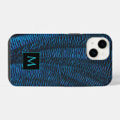 Glanzend metallic levendig blauw abstract Monogram iPhone Hoesje (Achterkant horizontaal)