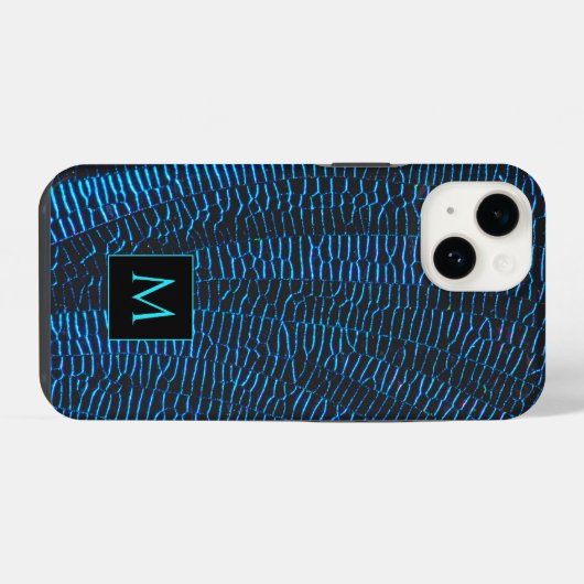 Glanzend metallic levendig blauw abstract Monogram iPhone Hoesje (Achterkant horizontaal)