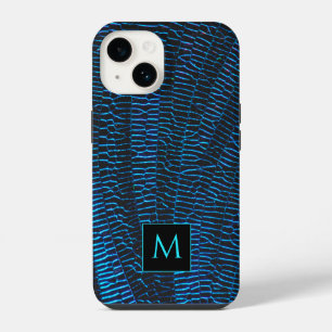 Glanzend metallic levendig blauw abstract Monogram iPhone 14 Hoesje