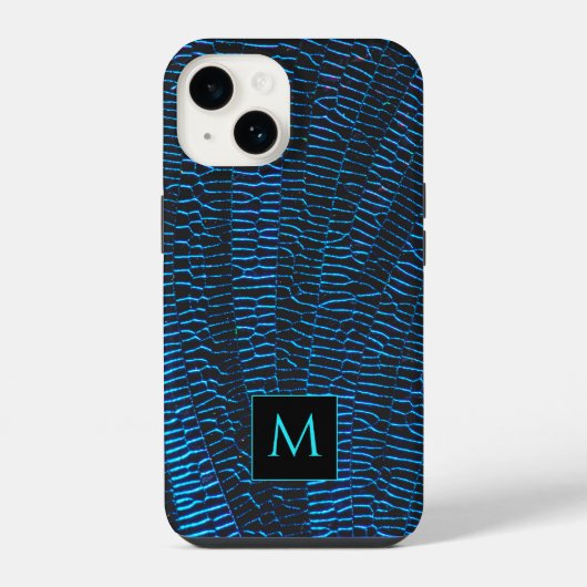 Glanzend metallic levendig blauw abstract Monogram iPhone Hoesje (Achterkant)