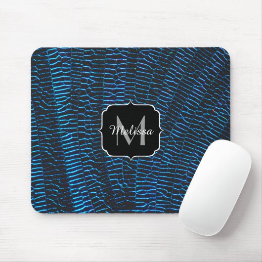 Glanzend metallic levendig blauw abstract Monogram Muismat (Met muis)