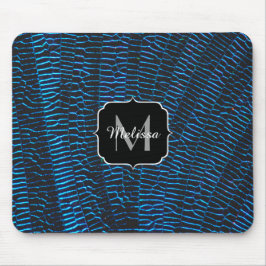 Glanzend metallic levendig blauw abstract Monogram Muismat