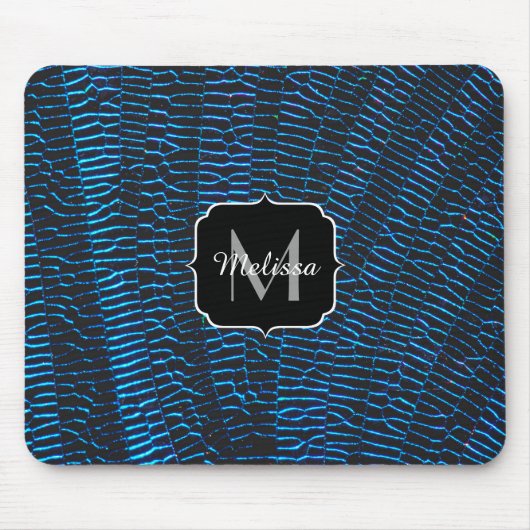 Glanzend metallic levendig blauw abstract Monogram Muismat (Voorkant)