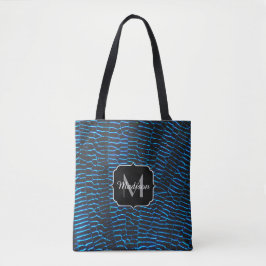Glanzend metallic levendig blauw abstract Monogram Tote Bag