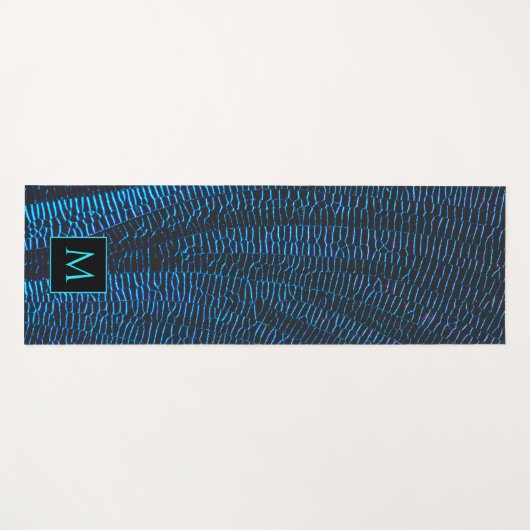 Glanzend metallic levendig blauw abstract Monogram Yogamat (Voorkant (horizontaal))