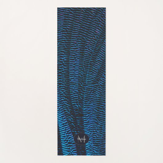 Glanzend metallic levendig blauw abstract Monogram Yogamat (Voorkant)