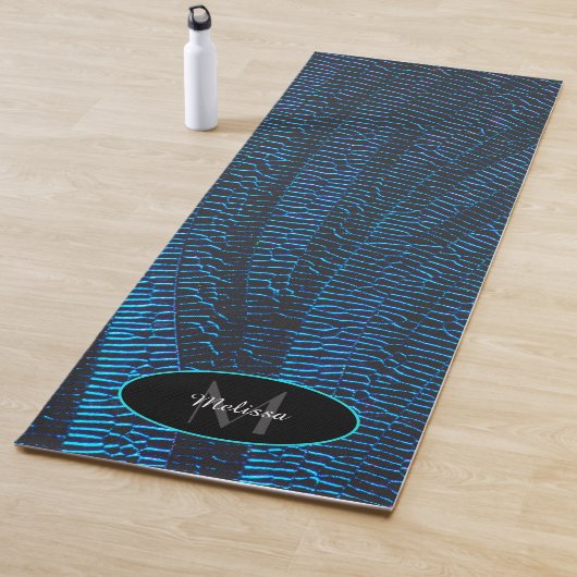 Glanzend metallic levendig blauw abstract Monogram Yogamat (In situ)