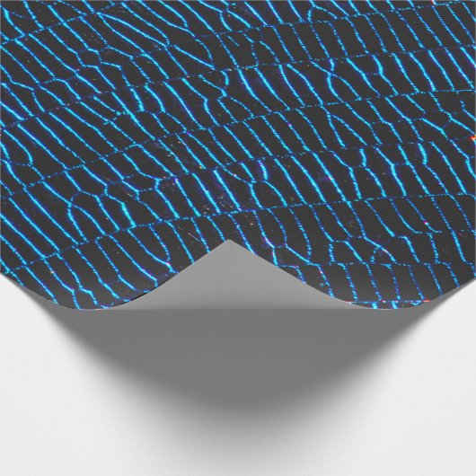 Glanzend metallic levendig neon blauw abstract pat cadeaupapier (Hoek)